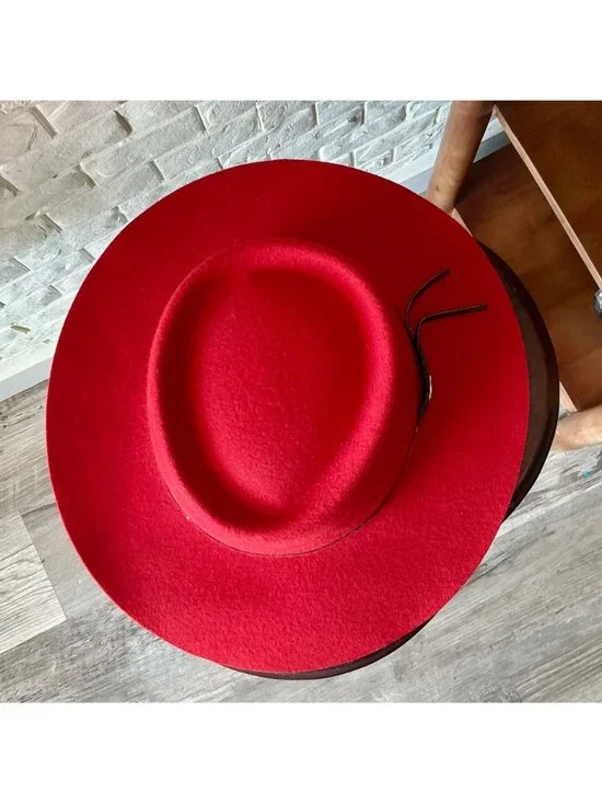 VIntage Red 100% Wool Felt Western Hat Silver Concho Hatband - Picture 9 of 11
